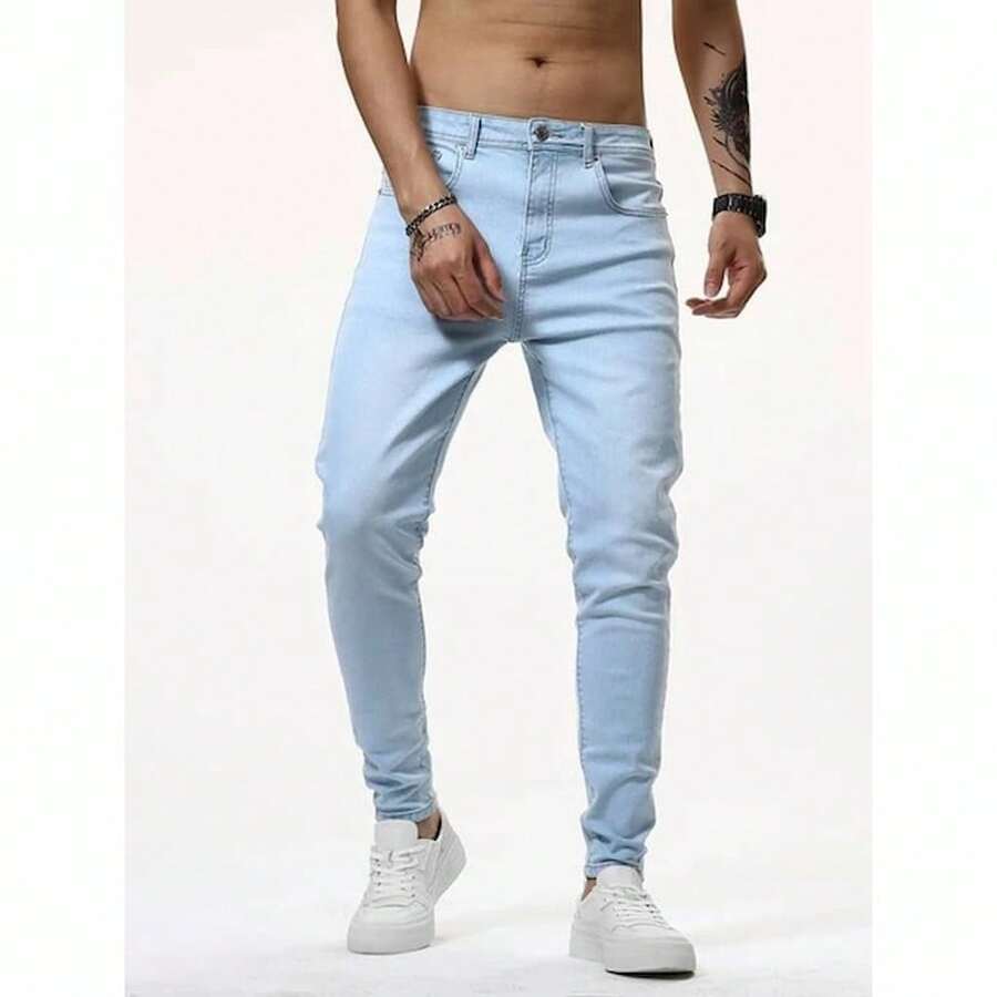 Men Pants - 淺色水洗藍 - 查看 1