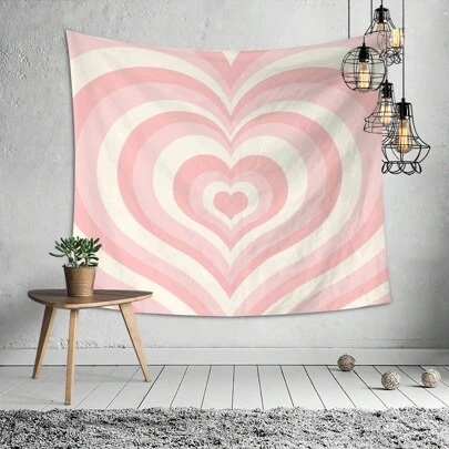 粉色心形壁掛掛毯，美學牆掛布藝藝術，波西米亞牆面裝飾，可愛女孩臥室、宿舍和預備學校房間裝飾用壁掛