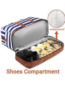 女士周末旅行包，大号旅行袋帆布旅行行李袋手提包带鞋隔层 21 英寸，男女皆宜 返校旅行健身包露营巡航必备品徒步旅行返校夏季 - 藍白色 - 查看 6