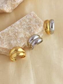 1pc Fashionable Stainless Steel Bicolored Ring Plated With 18K Yellow Gold And Silver, Adjustable Size Open Ring, Suitable For Both Men And Women's Daily And Festival Wear Decoration