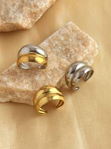 1pc Fashionable Stainless Steel Bicolored Ring Plated With 18K Yellow Gold And Silver, Adjustable Size Open Ring, Suitable For Both Men And Women's Daily And Festival Wear Decoration