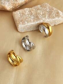 1pc Fashionable Stainless Steel Bicolored Ring Plated With 18K Yellow Gold And Silver, Adjustable Size Open Ring, Suitable For Both Men And Women's Daily And Festival Wear Decoration