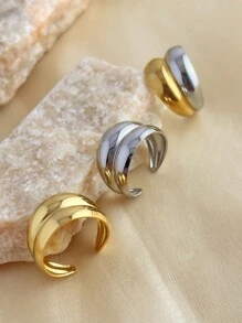 1pc Fashionable Stainless Steel Bicolored Ring Plated With 18K Yellow Gold And Silver, Adjustable Size Open Ring, Suitable For Both Men And Women's Daily And Festival Wear Decoration