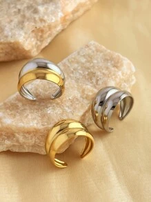 1pc Fashionable Stainless Steel Bicolored Ring Plated With 18K Yellow Gold And Silver, Adjustable Size Open Ring, Suitable For Both Men And Women's Daily And Festival Wear Decoration