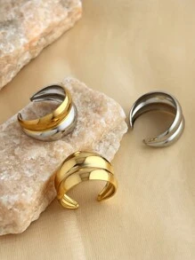 1pc Fashionable Stainless Steel Bicolored Ring Plated With 18K Yellow Gold And Silver, Adjustable Size Open Ring, Suitable For Both Men And Women's Daily And Festival Wear Decoration