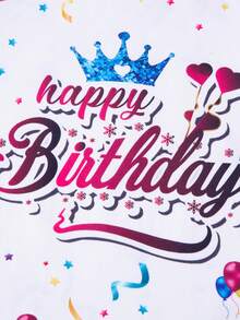 1 Stück Mädchen lässiges Prinzessin Geburtstag Stern Krone T-Shirt aus leichtem Strick mit englischem Muster auf den Kurzarmen - Weiss - Übersicht 5