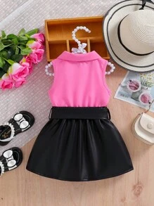 寶寶女孩優雅無袖上衣和裙子套裝，適合夏季外出 - 彩色 - 查看 2