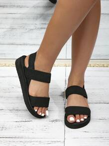 Fashionable Elegant Minimalist Style Women's Classic Thick-Soled Lightweight Sandals For Spring/Summer, With Anti-Slip Design, Black - Black - View 5