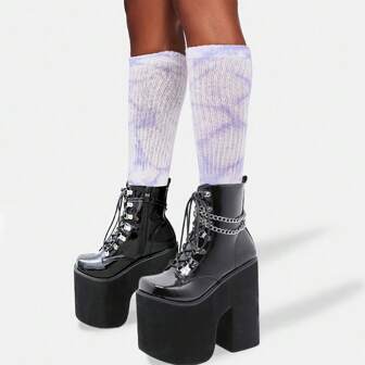 Gdgydh European And American Style High Heel Thick Platform Knight Boots For Women, Pointed Toe, Stage Performance, Fashionable Side Zipper, Punk Chain, Sexy Women's Boots