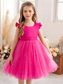 Vestido de princesa con volantes y malla decorativo para niña, adecuado para fiesta de cumpleaños, regalo de San Valentín, baile, regalo de Navidad, fiesta, uso diario casual, actuación con instrumentos musicales, celebración de festivales, actuación en el escenario