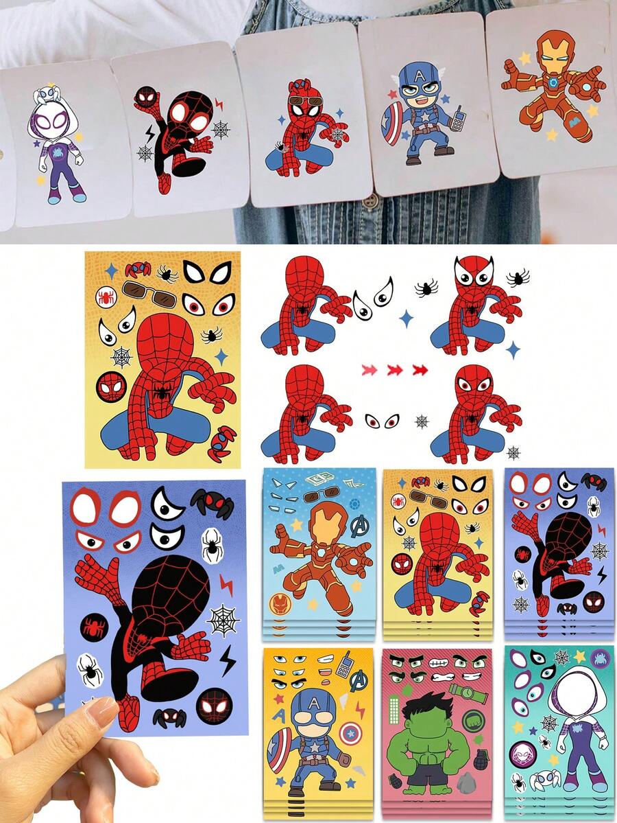 8pcs/Set Superhero  Miles Morales Gwen Stacy   Thor DIY Puzzle Handmade Waterproof Repetitive Stickers - Multicolor - View 1