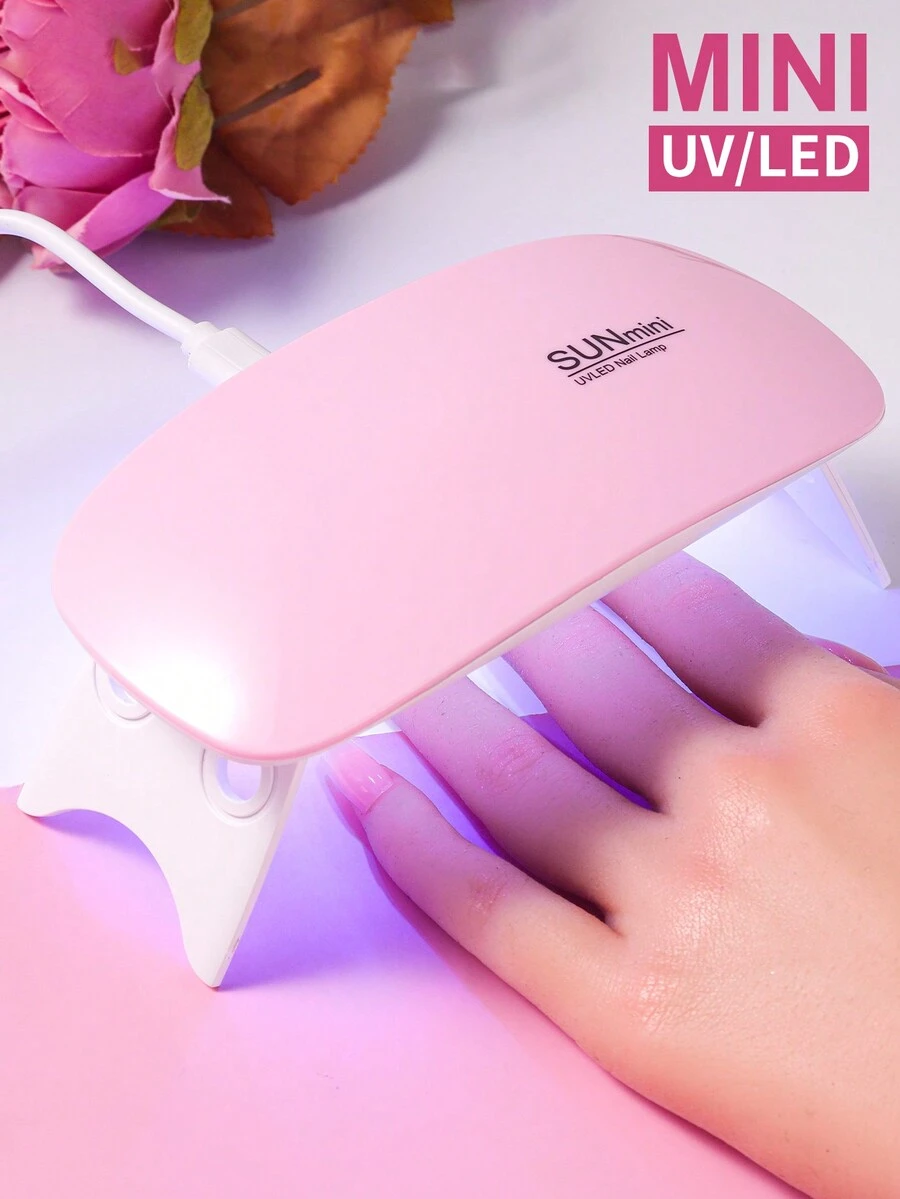 LED 迷你美甲燈，6W UV 燈夜晚凝膠美甲專用光療燈，帶60秒定時器 USB 電源震動凝膠美甲，旅行便攜式凝膠美甲燈，LED 美甲燈 - 粉色 - 查看 1