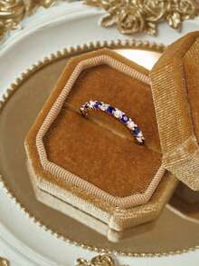 Stylever 1枚多色间隔戒指，925纯银奢华结婚订婚戒指，精致珠宝，女孩派对装饰礼物 - 藍色 - 查看 6