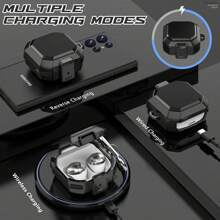 Military Armor Case With Secure Lock For Galaxy Buds Pro 2 Case/Buds Pro Case/Buds Live Case/Buds 2 Case Cover Full-Body Rugged Hard Shell For Men Women With Keychain Carabiner - Black - View 4