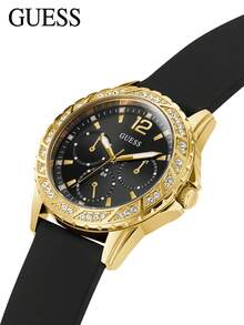 Guess 女式石英表，带水晶装饰，金色表盘，带 6 针计时码表，石英表，多功能手表 GW0375L2 - 黑色 - 查看 5