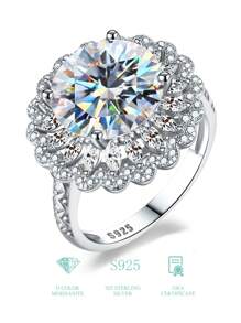1pc 5 Carat Moissanite Engagement/Wedding Ring, S925 Sterling Silver Romantic Starry Ring, Eternal Luxurious Ring, Anniversary Ring, Luxury Jewelry, Gift For Women, Diamond Ring - Silver - View 7