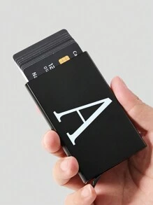 1 件超薄卡片盒玫瑰金首字母名称 A 到 Z 图案钱包 ID 银行极简主义薄铝金属钱包银行卡盒女士钱包男士金属 S 收纳盒卡夹钱包名片夹信用卡夹男士迷你钱包卡片钱包射频识别钱包