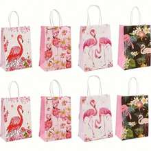 Bolsas de regalo con diseño de flamenco, 8 bolsas de papel con asas de 8.7'' pequeñas para fiestas de cumpleaños, despedidas de soltera, bodas - Multicolor - Ver 1