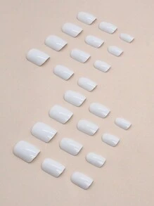 24 Unhas Curtas de Unhas Quadradas Europeias Simples Cor Sólida Branca + 1 Peça de Cola em Geléia + 1 Tira Conjunto de Unhas para Todas as Meninas, Unhas Postiças, Suprimentos para Unhas - Multicolorido - Ver 2