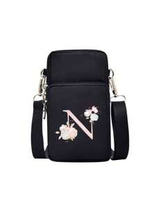 1 chiếc túi xách mini thể thao ngoài trời in chữ màu hồng, có giắc cắm tai nghe, ngăn đựng điện thoại, túi đeo tay, ví đựng tiền xu, túi đeo vai, túi đeo chéo điện thoại nữ, ví dọc nhiều khóa kéo, thích hợp cho chạy bộ, leo núi và đạp xe. - màu đen - Xem 17