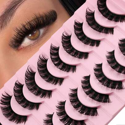 ICHICKISS 10 Pairs Soft False Eyelashes, Curling, Skin-Friendly, Non-Irritating Makeup Lashes, Reusable, Suitable For Eyelash Extensions