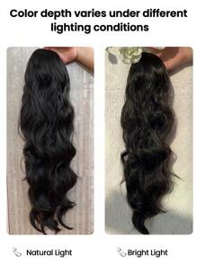 马尾接发，合成 26 英寸长波浪夹式马尾接发，适合女性日常使用 - 黑棕色 - 查看 9