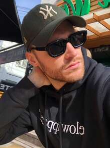 复古方形框架时尚眼镜男士厚矩形墨镜小脸眼镜黄色镜片复古墨镜（带多功能螺丝刀、眼镜纤维布）适合夏季海滩度假、户外、旅行 - 黑色 - 查看 13