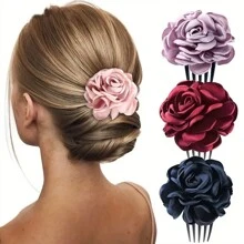 1pc Women's Multi-Color Artificial Flower Hair Comb, Elegant Vintage Rose Comb For Bridal Headpiece, Suitable For Wedding, Dating And Vacation Combs For Hair Side Comb, School Stuff