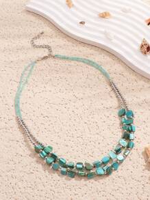 BOCAR 1pc Bohemian Natural Stone & Shell Double Layered Necklace - multi-layered necklace - View 14