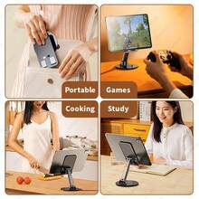 1pc Black Disc-Shaped Rotatable Metal Phone Stand, Adjustable & Foldable Portable Universal Desktop Phone Holder - Disc Rotating Metal Mobile Phone Holder - View 3