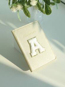 Takeoak Personalized Passport Cover Custom Chenille Letter Patch Passport Cover Customized Letters  Passport Holder Bride Passport Cover Travel Wallet Gold - Gold - View 4