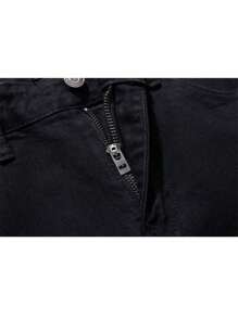 Modas Bolso Simples Calça Jeans Masculina Preta Slim Com Lycra Rasgadas Alta Qualidade - Preto - Visão 6