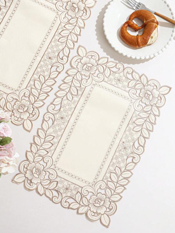 1pc Embroidered Table Placemat For Kitchen, Dining Room, Living Room, Tabletop Decor, Heat Insulation, Anti-Scratch, Anti-Dust, Suitable For Weddings, Parties, Gifts, Birthdays, Christmas