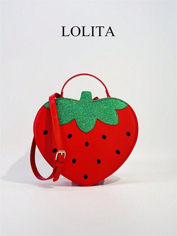 حقيبة معصم أو حقيبة كروس بشكل قلب الفراولة الصغيرة جدیدة الطراز ستریت واي 2k للربیع والصیف، للفتیات المواعدة الرومانسیة، محفظة فراولة صغيرة وجذابة