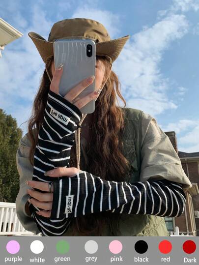 1 Pair Colorful Striped Breathable Arm Sleeves Women, Summer Thin Loose Stripe UV Protection Riding Sun Protection Arm Sleeves