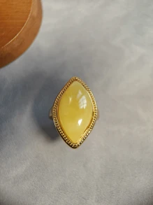 Anillo de ámbar báltico natural de corte marquesa, piedra de cera de abeja, plata esterlina 925 vintage, gema de mellita, joyería fina elegante con energía de calma y paz como regalo para ella en aniversario o cumpleaños