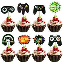 10 piezas de Decoraciones para pasteles de cumpleaños con tema de controlador de juego (2 piezas de adornos grandes +8 piezas de adornos pequeños) para fiestas de cumpleaños, fiestas con tema de juego, decoración de pasteles - Negro - Ver 3
