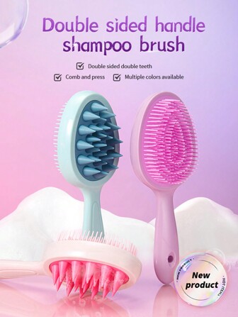 WANMEI 1/2/3pcs Wet & Dry Dual-Use Hair Brush, Double-Tooth Handle Shampoo Brush, Long Handle Shampoo Comb, Dual-Use Scalp Massage Cleansing Shampoo Brush, Promote Hair Growth, Soft Silicone Scalp Cleansing Brush, Wet & Dry, Back To School, Travel Essential, Women Hair Accessories, Comb