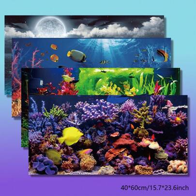 1 Roll 40*60cm Undersea Coral Aquarium Background Sticker, Blue/Purple/Green Tropical Ocean Fish Tank Rear Glass Scene Backdrop Decal, Aquarium Side Tank Bottom Color Sticker.
