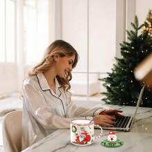 1入組聖誕節咖啡杯350ml聖誕節玻璃馬克杯帶蓋茶牛奶玻璃杯帶手柄聖誕樹可愛情侶杯，適用於聖誕生日女孩男孩禮品 - 彩色 - 查看 7