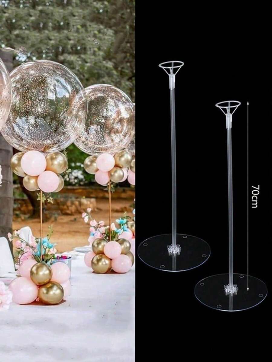 2 juegos de soporte de columna de 70cm para globos para la decoración de la mesa del centro de fiesta de bodas y cumpleaños con palillos de soporte - transparente - Ver 1