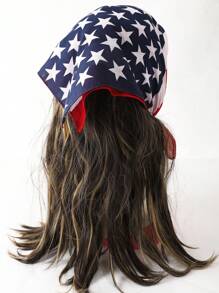 1 件女士时尚国旗图案方巾围巾，美国，返校季，男女通用独立日庆祝节日装饰和装扮万圣节 - 紅白 - 查看 1