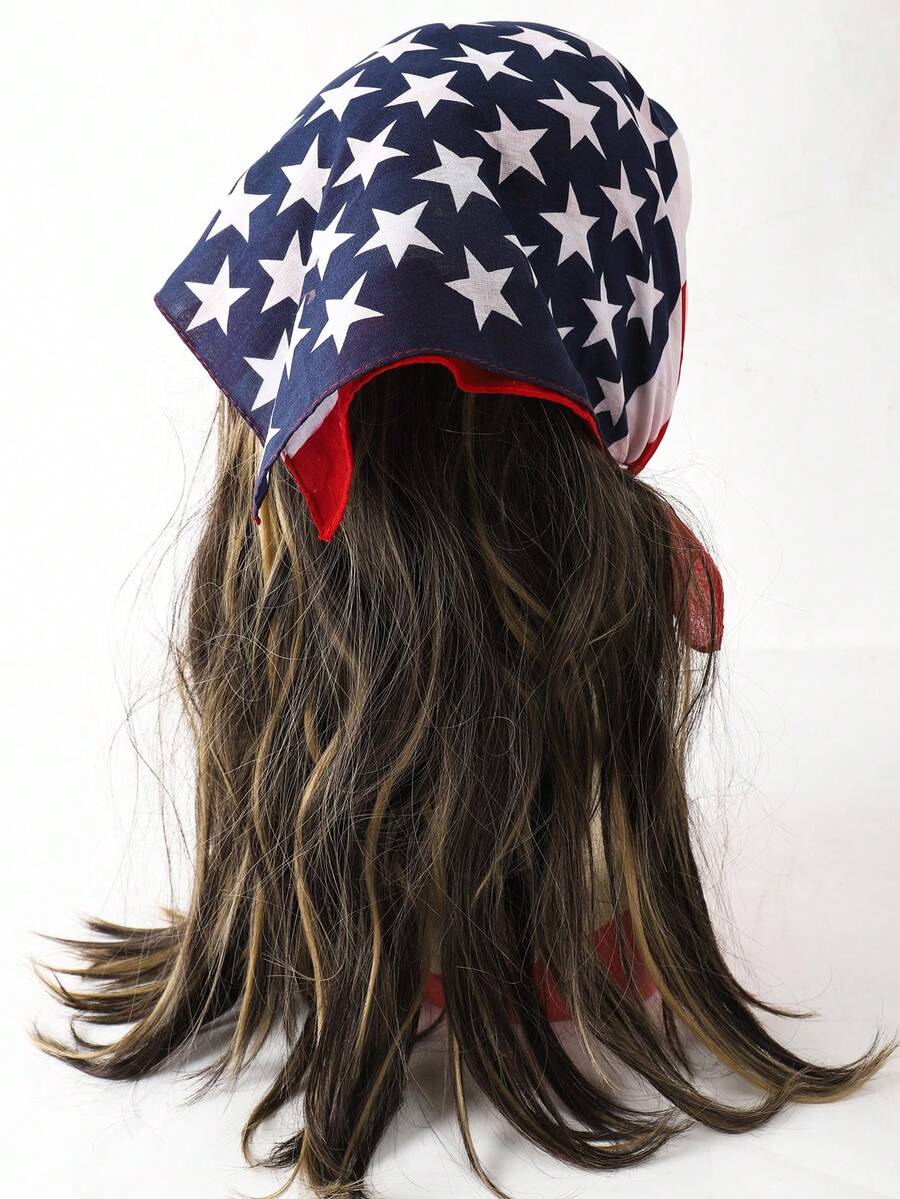 1 件女士时尚国旗图案方巾围巾，美国，返校季，男女通用独立日庆祝节日装饰和装扮万圣节 - 紅白 - 查看 1