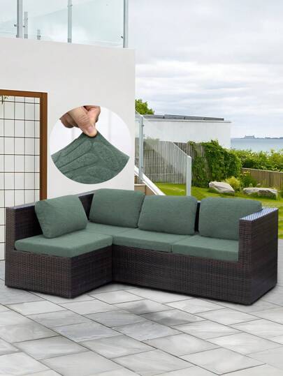 1pc Leaf Jacquard Outdoor Sofa Seat Cushion Cover, Polyester Elastic Removable Semi-Wrapped Sofa Cushion Cover For Garden, Terrace, Patio Sofa