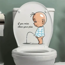 1入組卡通自黏式馬桶蓋貼紙，防水馬桶裝飾貼紙，馬桶蓋貼紙，室內裝飾 - 藍白色 - 查看 1