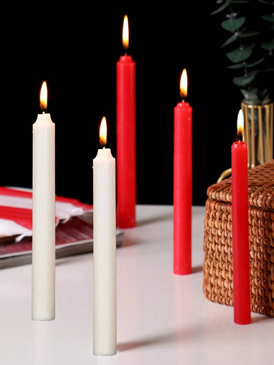10 piezas/Velas rojas y blancas, perfectas para cenas a la luz de las velas, decoraciones románticas de bodas, velas largas rojas y blancas, decoraciones de cenas a la luz de las velas en el hogar, accesorios para fiestas, velas festivas para iluminación de hogares, velas románticas largas para emergencias en postes, creación de escenas románticas con velas, velas largas sin humo, velas para la decoración del hogar y la vida hogareña - Multicolor - Ver 1