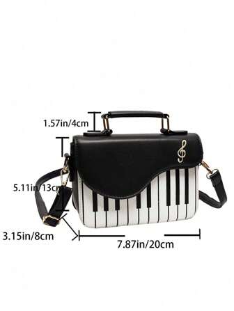 Mini Piano Key Pattern Flap Square Bag Piano Guitar Music Notes Handbag, Creative PU Leather Tote Bag, Crossbody Bag For Women Girls , Small Bags