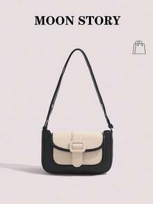 Túi kiểu Pháp màu tương phản cao cấp dành cho nữ mới, Túi đeo vai thời trang và mát mẻ, Túi đeo nách, Túi xách, Túi đeo vai có khóa vuông, Túi đeo chéo, Bộ sưu tập Xuân/Hè - Màu be - Xem 1