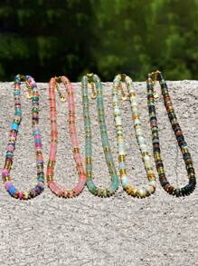 Collar de piedras naturales con cuentas de estilo bohemio en color dopamina, cadena de clavícula dulce y elegante para mujeres, adecuado para vacaciones de primavera/verano y uso diario