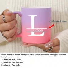 1pc 11oz Personalized Customized Letter Sunset Glow Milk Cup Coffee Mug, Ceramic Milk Cup Coffee Mug, Holiday Gift, Family, Coworker, Leader, Wife, Sister, Funny Gift, Unique Valentine's Day Gift, Mother's Day Gift, Father's Day Gift ,Anti-Mold,Reusable Exquisite,Adorable,Modern,Colorful Custom,Personalized,Unique Ideal Gifts For Him Her,Boyfriend,Girlfriend,Dad,Mom,Family,Friends For Anniversaries,For Valentine's Day,For Mother's Day,For Birthdays,For Children's Day,For Father's Day,For Graduation,For Weddings,For Housewarming Dining Room,Living Room,Bedroom,Office,Tea Room,Home,School - 11oz Sunset Glow - View 7
